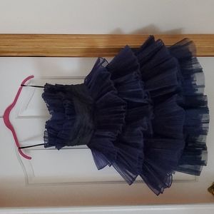 Betsey Johnson strapless pleated ruffled black cummerbund navy blue dress